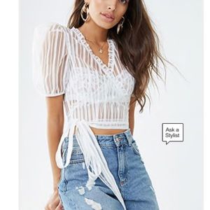 🌼Sheer Shadow-Striped Wrap Crop Top🌼